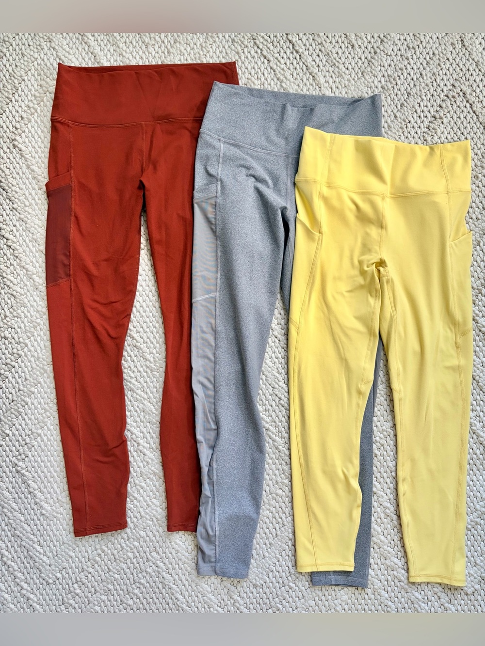 FABLETICS Lot 3 Pairs Leggings Yellow, Gray & Rust Womens MEDIUM